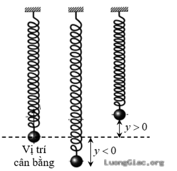 Một con lắc lò xo treo thẳng đứng gồm một lò xo nhẹ và một vật nặng khối lượng$m$ Từ vị trí cân bằng, kéo vật xuống một đoạn để lò xo giãn rồi buông cho vật dao động.